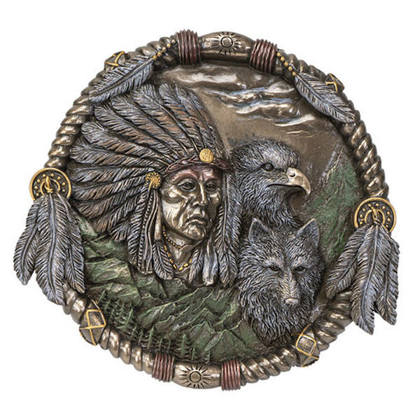 Wild Spirit Indian Wolf and Bald Eagle Wall Plaque Native American
